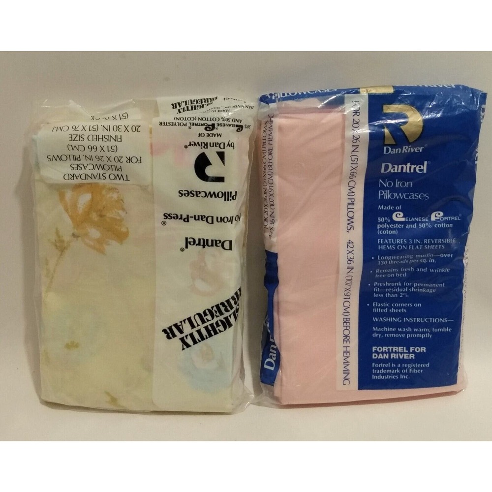 Dan River Dantrel No Iron Standard Pillowcases Fortrel Lot Of 4 VTG Pink Floral